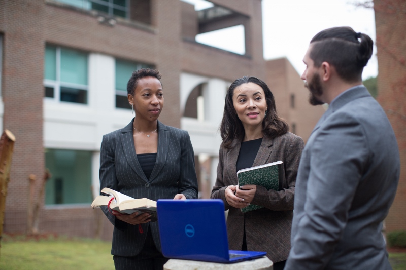 Students talking outside